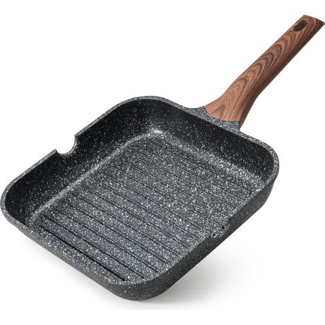 Poêle à griller antiadhésive pour plaque de cuisson, 24 cm carré, avec revêtement en granit, bec verseur, compatible induction, poêle à steak polyvalente, sans PFOA (1/4)