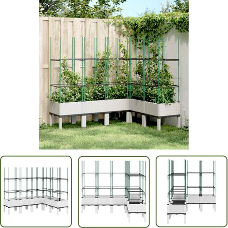 The Living Store Jardinière avec treillis blanc 160x120x142,5 cm PP - Jardinier - Pot De Fleurs - Plante Grimpante - Pot Extérieur - Décoration Jardin (1/5)
