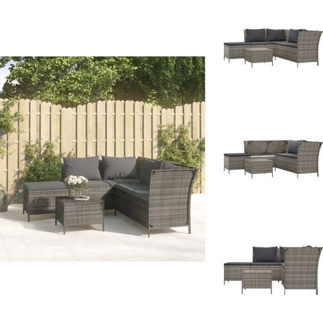 4-tlg. Garten-Lounge-Set mit Kissen Grau Poly Rattan - Gartenmöbeln - Loungesessel - Rattan Möbel - Outdoor Möbel - Garten Lounge Set (1/5)