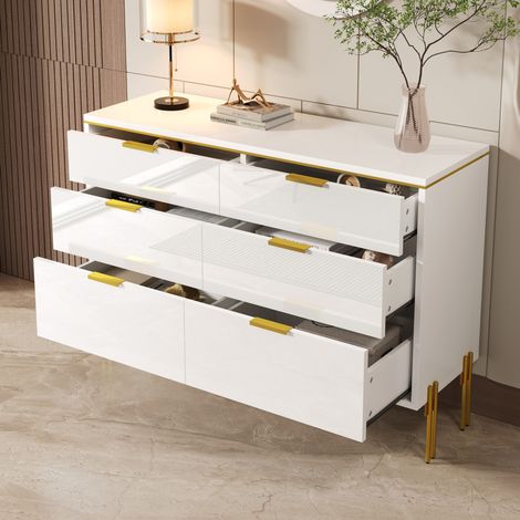 Aparador 120x40x85.5 cm blanco en tablero de partículas con 6 cajones y frentes brillantes (1/5)
