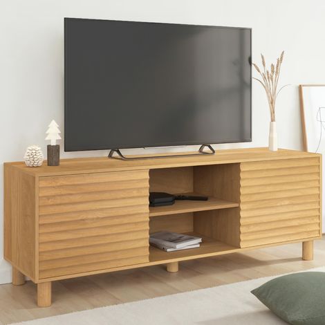 Mueble TV JULIE 140 cm con 2 puertas de lamas color roble