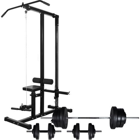 Torre de musculación con juego de mancuernas y pesas de 60,5 kg color negro para deporte y fitness 020000042 (1/5)