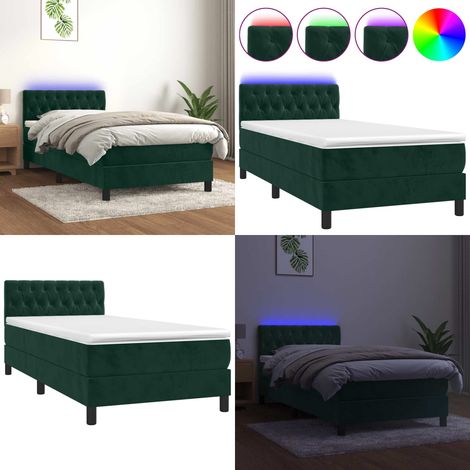 Boxspringbett mit Matratze & LED Dunkelgrün 90x200 cm Samt - Boxspringbett - Doppelbett - Samtbett - Luxusbett - Schlafsofa - Home & Living (1/5)