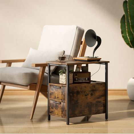 Mesa auxiliar con carga y 2 cajones marrón OKMYHOME (1/5)