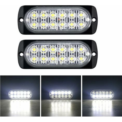 2 Pièces 4.3 pouces 12 led barre lumineuse stroboscopique, 12v 24v clignotant gyrophare police feux de remorque, feu blanc (1/5)