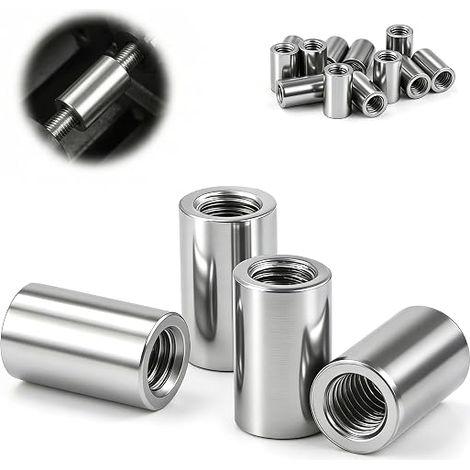 8 Pièces Manchon Filetée Rond M8x12x40 mm Manchons Filetés Ronds Acier Inoxydable 304 Écrous de Connexion Ronds Écrous de Raccordement M8 Filet Couplage pour Tiges Filetées Vis et Boulons (1/5)