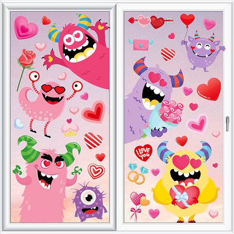 Autocollants pour fenêtre Saint-Valentin, cœurs d'amour, décoration pour vitrine et décoration de fête à la maison
