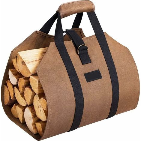 Canvas log basket and log bag for firewood, extra-large log holder, fireplace carrying bag, indoor firewood baskets for camping. Canvas firewood bag