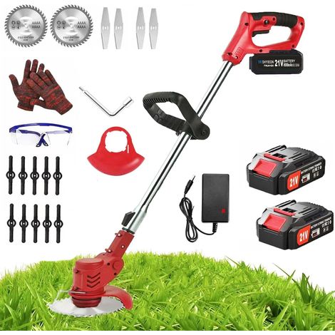 Debroussailleuse Electrique sans Fil, Coupe Bordure sans Fil avec Batterie Compatible avec Batteries avec 2 Batterie avec Poignée Réglable - Débroussailleuse à Gazon pour Jardin (Rouge) (1/5)