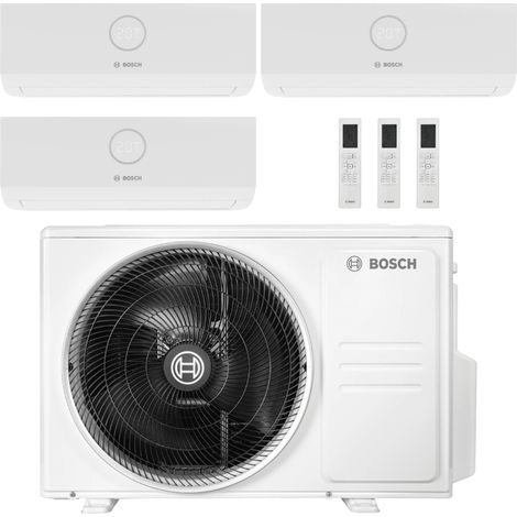 Bosch – Climatiseur réversible tri-split 9,6 kW – 1 unité extérieure 10,3 kW – 1 unité intérieure 2,6 kW + 2 unités intérieures 3,5 kW – Silencieux 19 dB(A)
