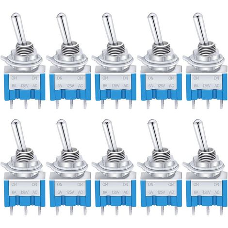 10 Pièces Bleu Mini Interrupteur à Levier ON/OFF 3 bornes 2 Position SPDT Métal interrupteur à bascule AC 125V 6A pour la Voiture Camion Bateau MTS-102 (1/4)