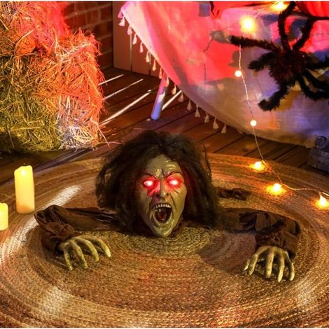 Décoration Halloween zombie rampante avec sons et lumières, piles AA - plastique, marron (1/2)