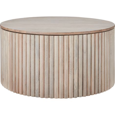Mesa de centro moderna con almacenaje base redonda de madera de mango clara Kirkwood