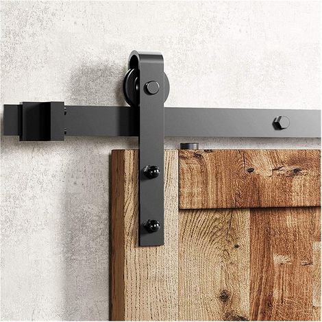 Kit de quincaillerie pour porte de grange Quincaillerie de porte de grange coulissante robuste en forme de J, Kit de quincaillerie de porte de grange suspendue sur rail, Rail coulissant noir for porte (1/5)