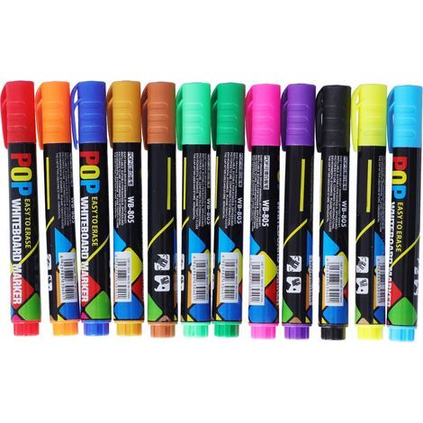 12 marqueurs effaçables à sec multicolores pour tableau blanc, dessin et graffiti - Lot de 12 (1/5)