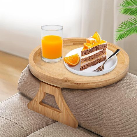 Plateau De Canapé - En Bambou Naturel Impermeable - Pliable Avec Système De Clip - Pour Accoudoir De Canapé 2 À 11 Pouces - 1 Piece (1/5)