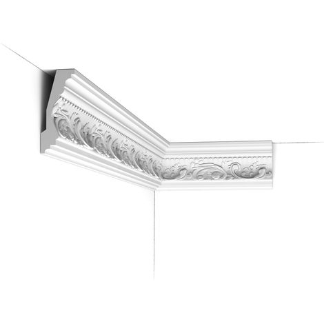 Orac – Corniche motif feuilles – Moulure classique C201 – Longueur 200cm – Largeur 4.8cm – Hauteur 11.6cm – À peindre pour protection UV (1/5)