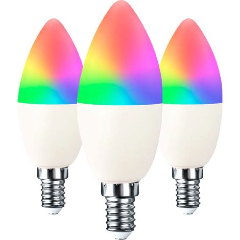 3er-Pack smarte WLAN-LED-Kerzenlampen E14, 5 W (entspricht 35 W), 450 lm, RGBWW, dimmbar per Smartphone/App, 25.000 Stunden Lebensdauer, SevenOn Premium