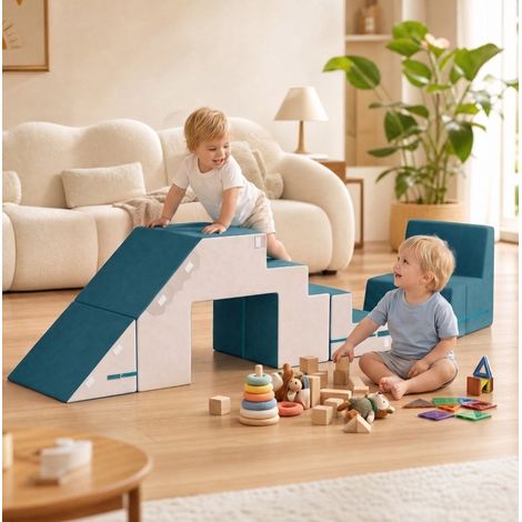 Juego de escalada de espuma 131x39x44 cm azul/crema modular para niños FloraGrace (1/5)