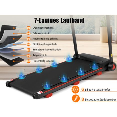 Treadmill pour usage domestique. Conçu pour être pliable, avec une inclinaison de 8 %. Les trams sont capables d’atteindre une vitesse maximale de 14 km/h. La capacité de charge maximale est de 120 kg (1/5)