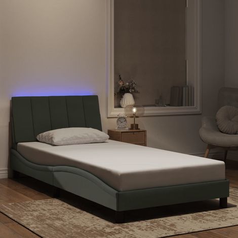 Bettgestell mit LED-Leuchten Hellgrau 100x200 cm Samt vidaXL734337 (1/5)