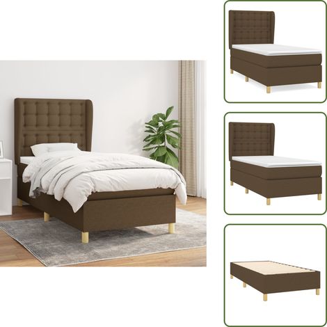 The Living Store Giroletto a Molle con Materasso Marrone Scuro 90x200 cm Tessuto - Materasso a molle insacchettato