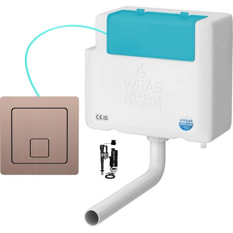 Bottom Entry Concealed Toilet Cistern WC with Dual Flush Brushed Bronze Square Button - Includes WRAS Internals & Pipe