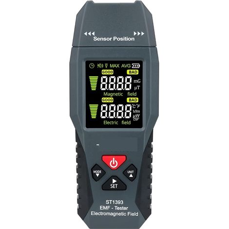 Moniteur de qualité de l'air Testeur de rayonnement de champ électromagnétique numérique professionnel détecteur de force électrique magnétique EMF avec mesure de température Capteur de testeur de dét (1/5)