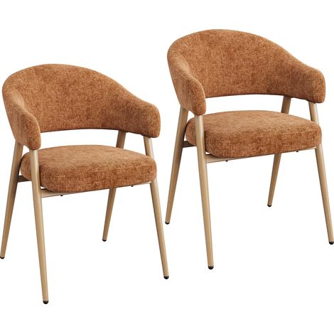 WOLTU Lot de 2 Chaises de Salle à Manger, Ergonomique, avec Accoudoirs, pieds Métalliques, Tissu Chenille, Orange (1/5)