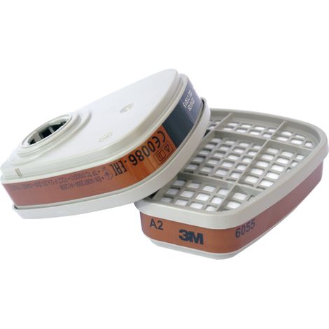 Filtres ANTI-GAZ A2 6055 pour demi masque - 4 paires - 3M - 6055N04 00
