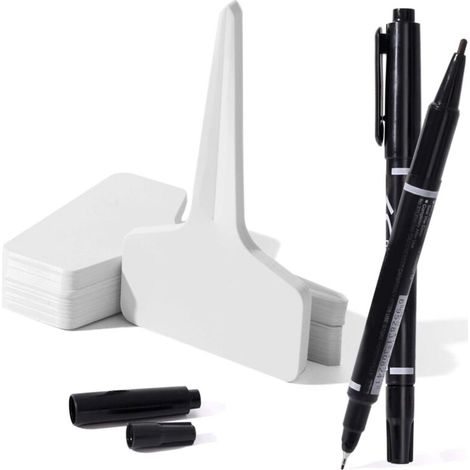 150 pièces Etiquette Jardin Exterieur Marqueurs en Plastique de Plantes Type T Plastique Etiquette Potager avec 2 stylos à encre gel en et Accessoires pour Plantes(blanc )10 x 6 cm