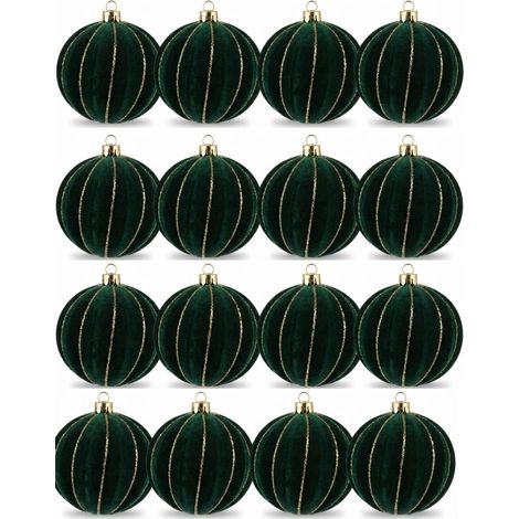 Set 16 Palline Natale Velluto Verde Scuro 6 cm con Ricami Dorati per Albero di natale ghirlande decorazioni verdi casa e lavoro addobbi sfere particolari ed eleganti (1/5)