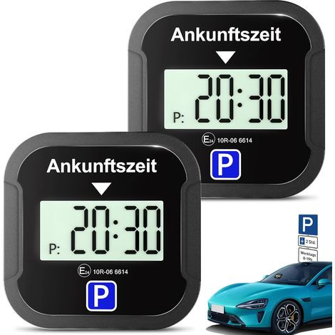 2 x Electric Parking Discs with Approval, Digital Automatic Parking Disc with Battery, Black (1/5)
