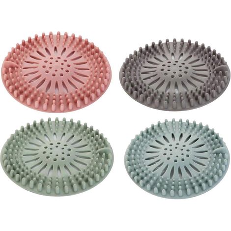Ensemble de 4 récupérateurs de cheveux en silicone pour bondes de douche, crépines d'évier et protections. Matériau durable et résistant. Installation et nettoyage faciles. (1/5)
