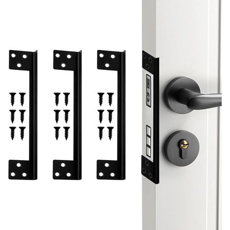 3 Pack Stainless Steel L-Shaped Door Latch Guard Plate, 7in Screw-Mounted Outswing Door Security Protector, Latch Shield for Left & Right-Opening Exterior Doors (Black) (1/5)