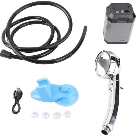 Tragbare, per USB aufladbare Outdoor-Reisedusche mit Digitalanzeige, 5400 mAh Akku, ideal für Camping, Wandern und Reisen (grau) (1/5)