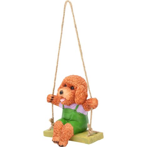 Décoration de jardin suspendue en résine, style pendentif, animal en peluche, chien, dessin animé, marron (1/5)