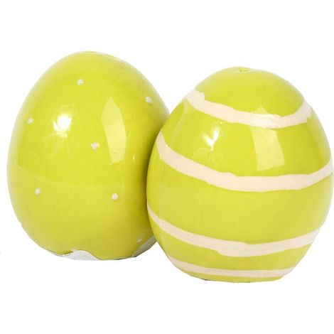 Set di sale e pepe in ceramica a forma di uovo - Decorazione da tavola pasquale verde (1/3)