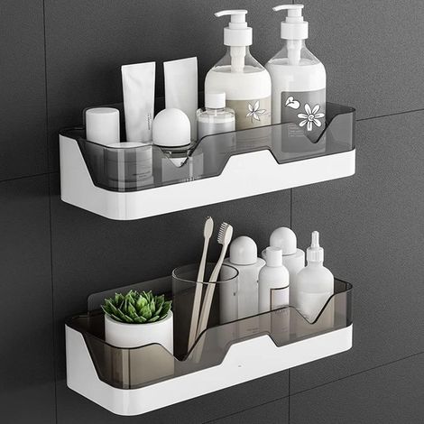 Set of 2 drill-free shower shelves – Self-adhesive – Rustproof PP plastic – 7 kg capacity – Double-layer design (1/5)