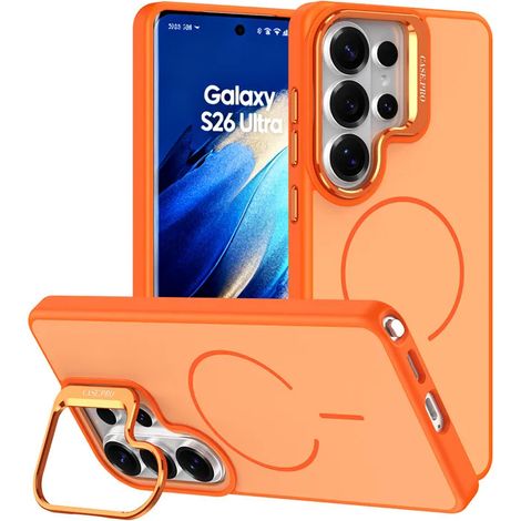 (Orange, Galaxy S25 Ultra) Étui de téléphone magnétique mat avec support pour appareil photo et protection antichoc. (1/5)