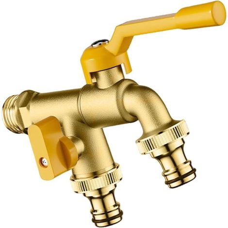 Doppelter Gartenhahn - Doppelflusshahn - 1/2" und 3/4" - Doppelkugelventil - Außenwasserhahn für Gartenregentank und Bewässerungssystem, 3/4"