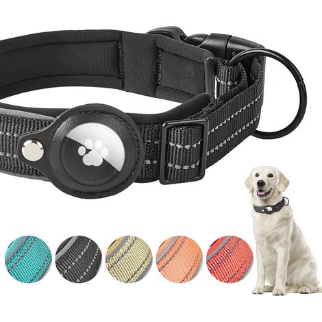 Collier Chien Réfléchissant Réglable Classique Collier en Nylon avec Étui et Doux Respirant pour Grands, Moyens et Petits Chiens (Noir, S) (1/5)