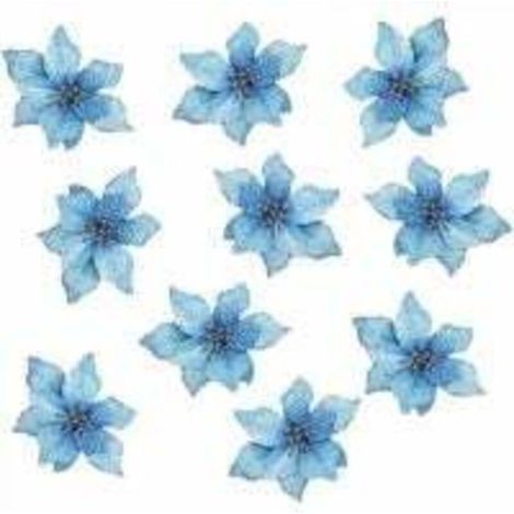 Artificial Christmas Flowers, Wedding Flowers, Christmas Flowers, Sparkling Christmas Tree Decorations (10 Pieces) (Blue) (1/3)
