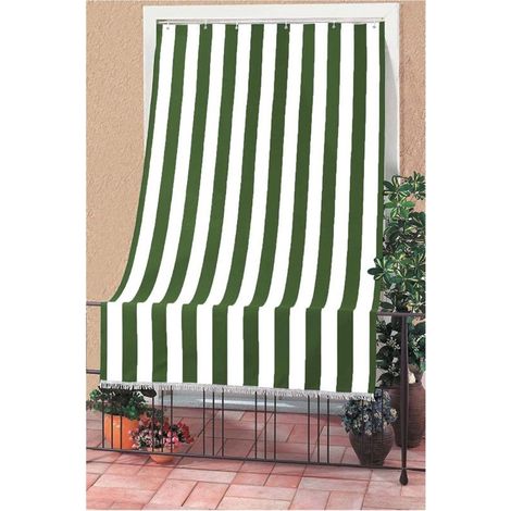 TrAdE Shop Traesio - Tenda Da Sole A Righe Con Anelli Per Porta Esterno Balcone Veranda Giardino 145x250cm - Verde