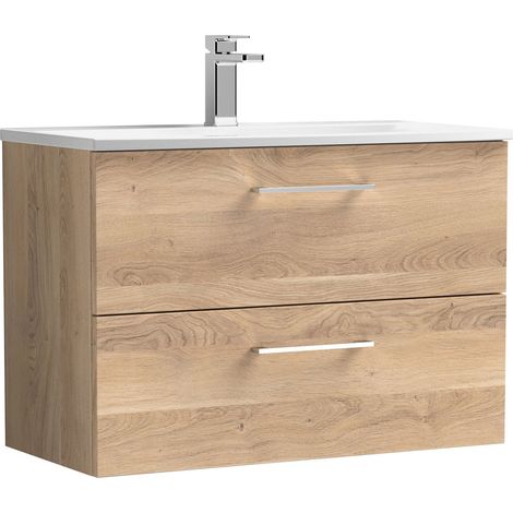 Nuie Arno Wall Hung 2-Drawer Vanity Unit with Basin-4 800mm Wide - Bleached Oak (1/5)