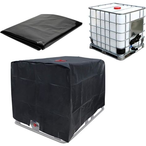 Water Tank Cover/Protective Tarpaulin for IBC Tanks - Black - Top Lid and Valve Not Obstructed - for 600L Tanks - IBC Tank Cover - Anti-Slip Fabric 120x80x100cm (1/5)