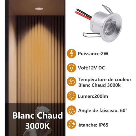 2W LED-Einbaustrahler, 12V Deckenstrahler, IP65 Badezimmerstrahler, extraflacher 19mm Mini-LED-Strahler, Ø25-28mm Loch, Einbaustrahler für Küche, Wohnzimmer, Carport, 6er-Pack (Silber Warmweiß 3000K) (1/5)