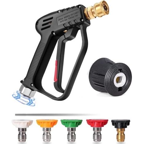 High-pressure cleaner gun with 360° rotating handle and 5 water nozzle attachments, water cleaner for car cleaning kit (M22 14 mm hose connector)