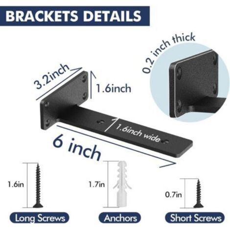 Supports D Étagère Flottants - Métal Noir - 15 Cm - Épaisseur 0 6 Cm - Lot De 2 (1/5)