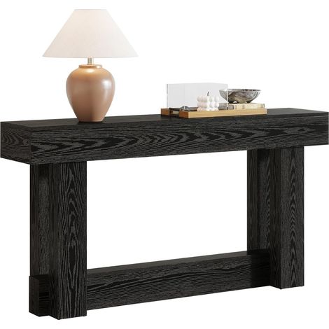 Tribesigns 160cm Narrow Console Table, Rustic Industrial Sofa Table with Black Wood Grain, for Behind Couch, Hallway, Living Room, Entrance Hall, Easy Assembly